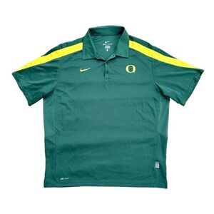 NIKE Dri-Fit Oregon Ducks Polo Shirt Green Yellow Golf Game Day Top Sz XL